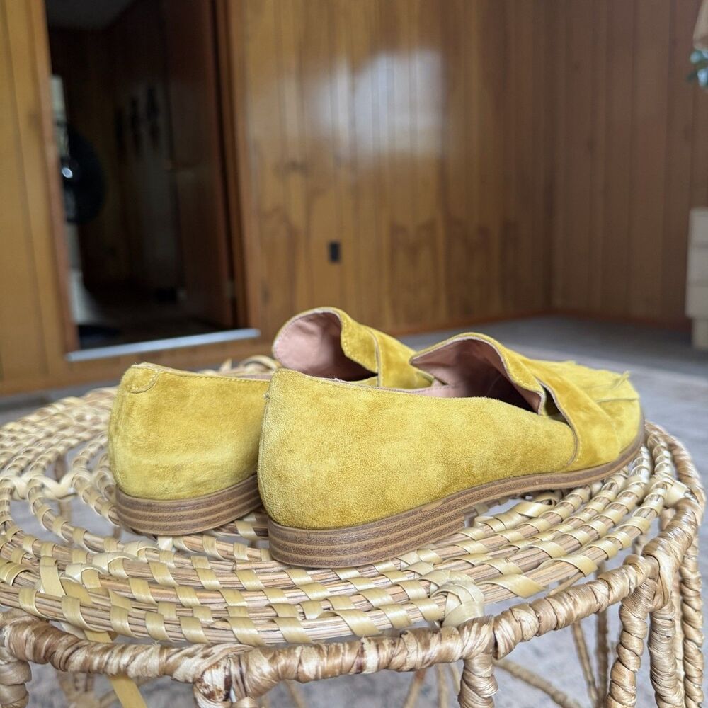 Matiko Anthropologie Suede Leather Loafers Mustard Size 38 Fringe Pointed Toe - Picture 5 of 10